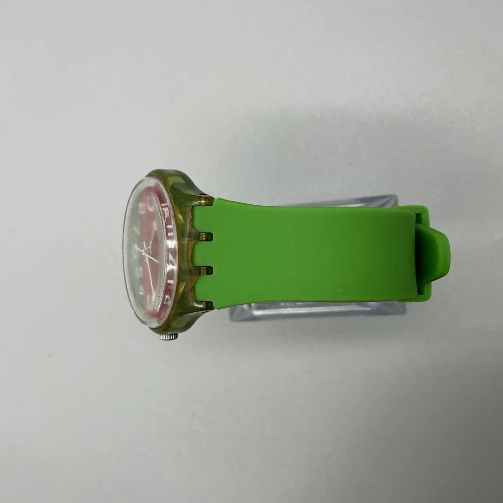 Swatch Color the Sky Mens Watch 34mm Rainbow Dial Green Strap New Battery